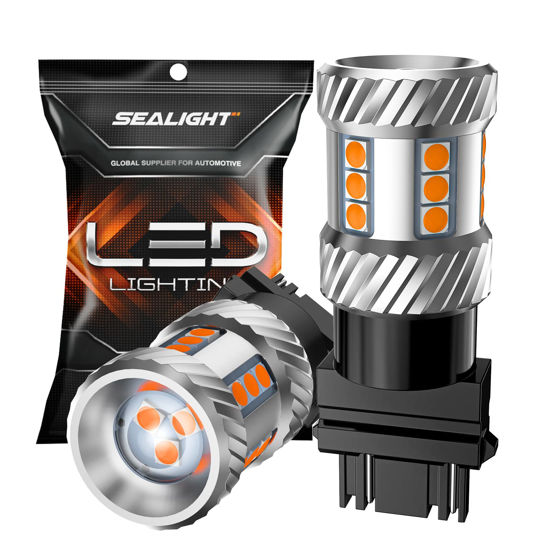 Picture of SEALIGHT LED Turn Signal Bulb, 3157 LED Bulbs Amber Yellow, 600% Brighter 3156 3457A 4057 4157 LED Light Bulb for Front Rear Turn Signal Light, Blinker, DRL, Marker Parking Lights, Pack of 2
