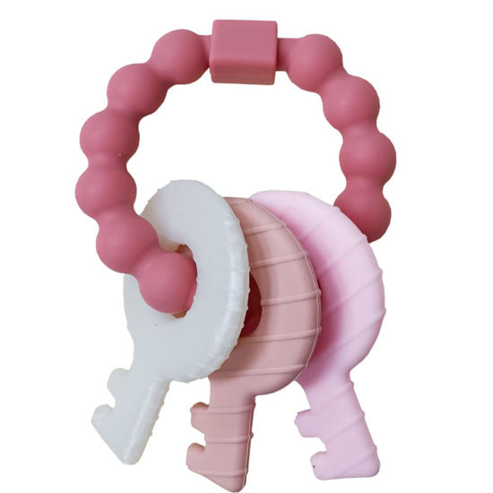 Picture of Baby Teething Keys Toys 3 to 12 Months,Infants Toddler Sensory Chew Toys,Teether Toys for Baby Girl-Soft & Raised Texture to Soothe Gums,BPA Free (Pink)