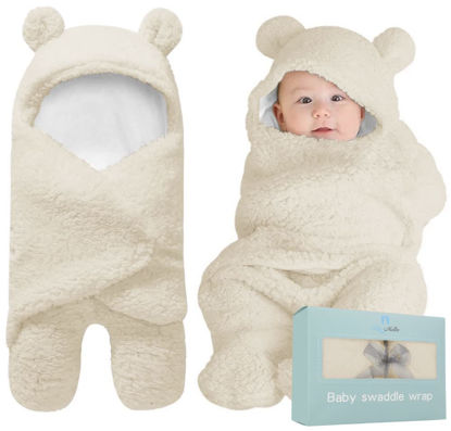 Picture of BlueMello Baby Swaddle Blanket | Ultra-Soft Plush Essential for Infants 0-6 Months | Receiving Swaddling Wrap Beige | Ideal Newborn Registry and Toddler Boy Accessories | Perfect Baby Girl Shower Gift