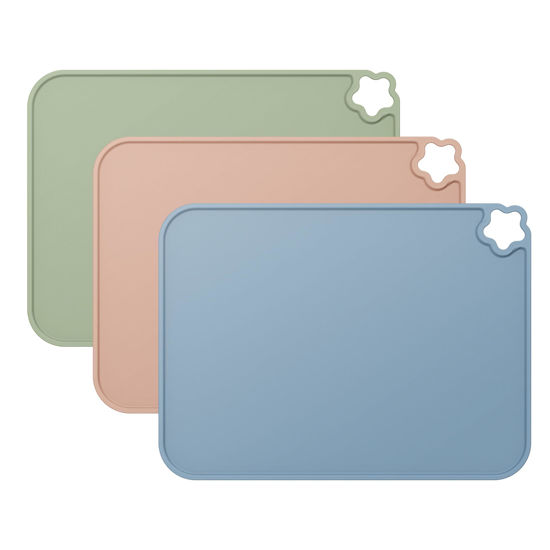 Picture of Cutebe Silicone Placemat for Toddles Kids Non-Slip Reusable Portable Kids Placemats for Dinning Table Heat Resistant Placemats, Baby Placemat Stain Resistant Silicone Mat for Dining Table 3 Pack