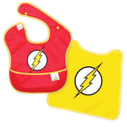 Picture of Bumkins Bib for Girl or Boy, Baby and Toddler for 6-24 Months, Essential Must Have for Eating, Feeding, Baby Led Weaning, Mess Saving Waterproof Soft Fabric, SuperBib with Cape, The Flash DC Comics