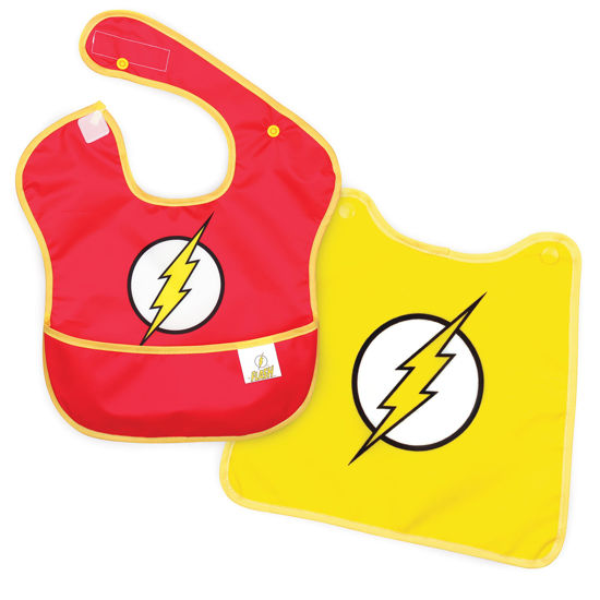 Picture of Bumkins Bib for Girl or Boy, Baby and Toddler for 6-24 Months, Essential Must Have for Eating, Feeding, Baby Led Weaning, Mess Saving Waterproof Soft Fabric, SuperBib with Cape, The Flash DC Comics