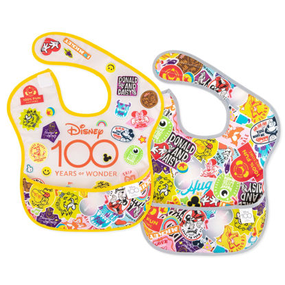 Picture of Bumkins Disney Bibs for Girl or Boy, SuperBib Baby and Toddler for 6-24 Months, Essential Must Have for Eating, Feeding, Baby Led Weaning, Mess Saving Catch Food, Fabric, 2-pk 100 Happy Faces