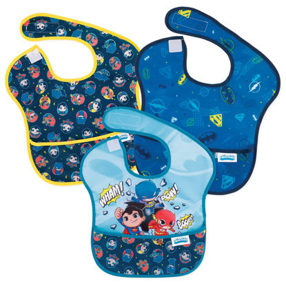 Picture of Bumkins Bibs for Girl or Boy, SuperBib Baby and Toddler 6-24 Months, Essential Must Have for Eating, Feeding, Baby Led Weaning Supplies, Mess Saving Catch Food, Fabric, 3-pk DC Comics Super Friends