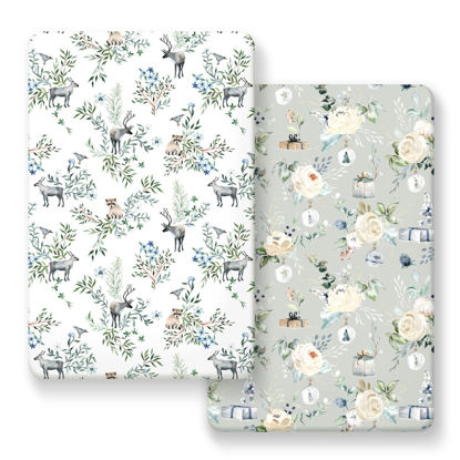 Picture of Pack n Play Sheets Fitted 2 Pack, Stretchy Ultra Soft Jersey Knit Pack and Play Sheets, Universal Fitted Portable/Mini Crib Mattresses Snug and Safe, Stylish Print