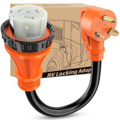 Picture of Nilight RV Locking Adapter Cord 30 Amp to 50 Amp Pure Copper Heavy Duty Dog Bone Plug 10 Gauge Wire TT-30P to SS2-50R 30M/50F Weatherproof Cord for RV Camper Caravan Van Trailer
