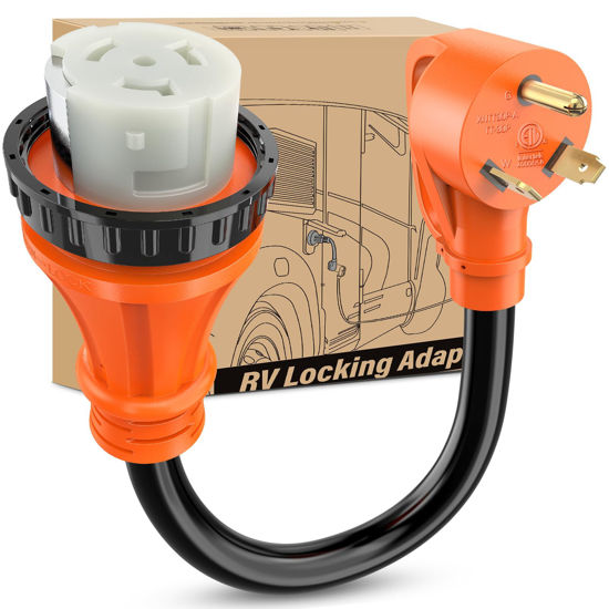Picture of Nilight RV Locking Adapter Cord 30 Amp to 50 Amp Pure Copper Heavy Duty Dog Bone Plug 10 Gauge Wire TT-30P to SS2-50R 30M/50F Weatherproof Cord for RV Camper Caravan Van Trailer