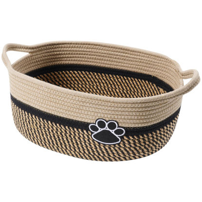 Picture of Small Woven Baskets for Organizing Rope Storage Basket with Handle Cute Cotton Nursery Gift Dog Toy Bins Organizer-Black&Beige
