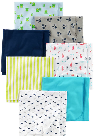 Picture of Simple Joys Baby Boy's 7 pack flannel receiving blankets Accessory, Blue/White, One Size