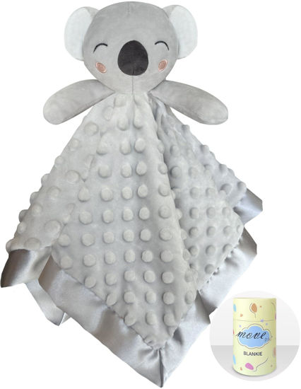 Picture of MOVEPAI Koala Security Blanket, 16" Soft Lovey Unisex Lovie Baby Gifts for Newborn Boys and Girls Snuggle Toy Stuffed Animal Grey