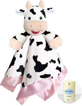 Picture of MOVEPAI Cow Baby Security Blanket Loveys for Babies Girls, 16" Soft Baby Lovey Blanket, Baby Snuggle Stuffed Animals Blankie, Baby Girls Gifts for Infant and Toddler