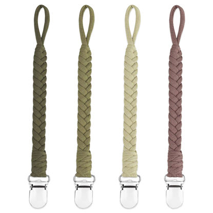 Picture of duludulu 4 Pcs Pacifier Clip, Pacifier Clips for Boys & Baby Girls Pacifier Holder Clip Binky Clips Braided 100% Handmade Fits All Pacifiers(Green, 4 Pack)
