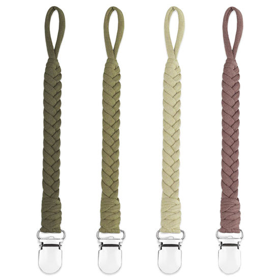 Picture of duludulu 4 Pcs Pacifier Clip, Pacifier Clips for Boys & Baby Girls Pacifier Holder Clip Binky Clips Braided 100% Handmade Fits All Pacifiers(Green, 4 Pack)