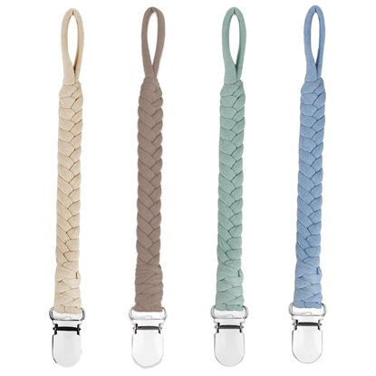 Picture of duludulu 4 Pcs Pacifier Clip, Pacifier Clips for Boys & Baby Girls Pacifier Holder Clip Binky Clips Braided 100% Handmade Fits All Pacifiers(Blue, 4 Pack)