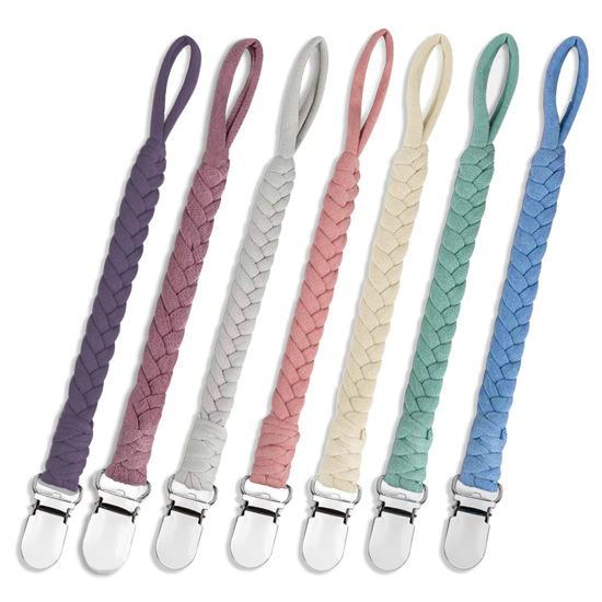 Picture of 7 Pcs Pacifier Clips for Baby Girls & Boys, Handmade Braided Pacifier Clip Cotton Binky Clips Fits All Pacifiers Pacifier Holder Modern Unisex Smoother Baby Gifts