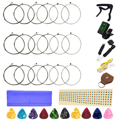 Picture of Electric Guitar Strings 3 Full Sets and Guitar Tuner Guitar Restringing Tool Guitar Capo Guitar Picks and Other useful tools