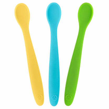 Picture of WeeSprout Silicone Baby Spoons - First Stage Infant Feeding Utensils With Soft-Tip, Bendable Kitchenware for Parent & Self-Feeding, Ultra-Durable, Dishwasher Safe, Travel Case, Set of 3