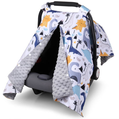 Picture of Rquite Baby Car Seat Cover, Carseat Covers Baby Boy, Minky Infant Car Seat Cover Winter, Peekaboo Opening Car Seat Canopy, Multi-use Baby Carrier, Stroller, Nursing Cover, Minky Blanket, Dinosaur