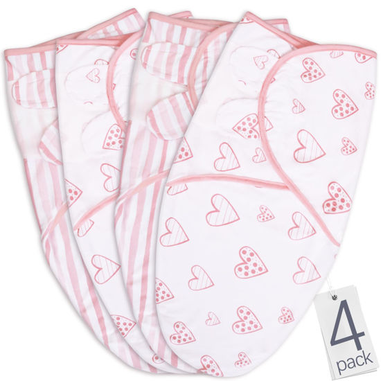 Picture of Biloban Baby Swaddles 0-3 Months for Girls, Baby Swaddle, Newborn Swaddle, Cotton Swaddle Blanket, Newborn Essentials, Lovely Pink Print, 4 Pack