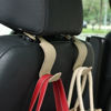 Picture of Amooca Car Seat Headrest Hook Universal Vehicle Storage Hanger Leather with Metal Car Seat Back Organizer for Handbag Purse Coat Beige 2 Pack