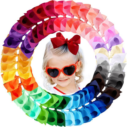Picture of Oaoleer 40 Colors 4 Inch Hair Bows Clips Grosgrain Ribbon Bows Hair Alligator Clips Hair Barrettes Hair Accessories for Girls Toddler Infants Kids Teens Children (4inch 40color)