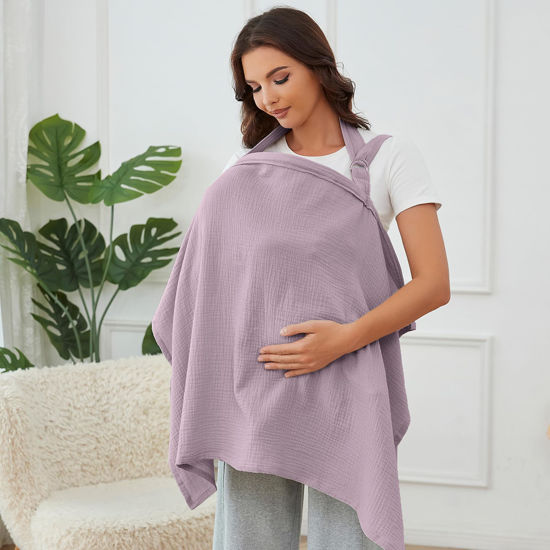 Picture of Nursing Cover for Baby Breastfeeding with Rigid Hoop, Breathable Soft 100% Muslin Cotton, Baby Breast Feeding & Pumping Apron, Multi Use Baby Car Seat Stroller Cover (Light Purple)