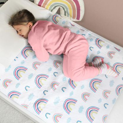 Picture of Hygge Sheets® Potty Training Pee Pads for Kids, Toddlers - 2 Pack - 100% Waterproof, Non Slip Bed Wetting Pad for Twin Beds - Washable, Reusable Mattress & Sheet Protector - Rainbow