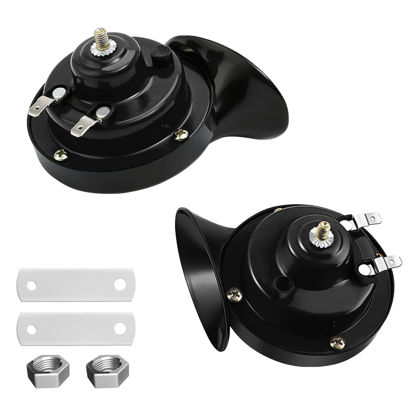 Picture of Super Loud Train Horns, Car Waterproof Durable Air Electric Snail Horn, 12V Raging Sound Air Horns Replacement Kit, Automotive Accessories Universal for Car, Motorcycle, Truck, Bike, Boat (Black)