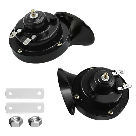 Picture of Super Loud Train Horns, Car Waterproof Durable Air Electric Snail Horn, 12V Raging Sound Air Horns Replacement Kit, Automotive Accessories Universal for Car, Motorcycle, Truck, Bike, Boat (Black)