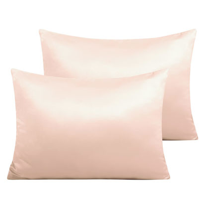 Picture of NTBAY Zippered Silk Satin Toddler Pillowcases - 2 Pack Hidden Zipper 13x18 Pillowcases - Luxury and Silky Baby Travel Pillow Covers, Pink