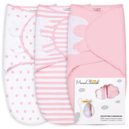 Picture of Mama Cheetah Baby Swaddle Blanket, Swaddle Wrap for Infant (0-3 Month), Adjustable Newborn Swaddle Set, 3 Pack Soft Organic Cotton, Pink