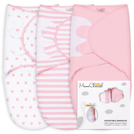 Picture of Mama Cheetah Preemie Swaddle Sack, Organic Swaddle Sleep Sacks for Preemies, Swaddle Blanket Wrap, Easy Swaddles for Premature Baby Girl 4-7 lbs, Newborn Essentials, 3-Pack, Cotton, Pink