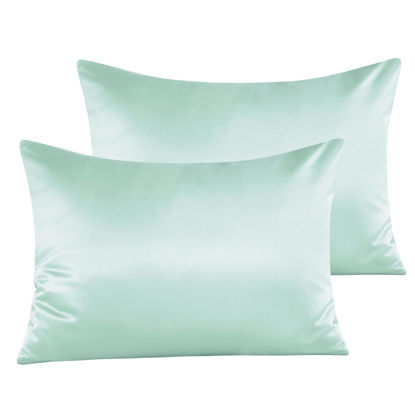Picture of NTBAY Zippered Silk Satin Toddler Pillowcases - 2 Pack Hidden Zipper 13x18 Pillowcases - Luxury and Silky Baby Travel Pillow Covers, Cyan