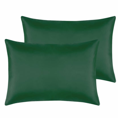 Picture of NTBAY Zippered Silk Satin Toddler Pillowcases - 2 Pack Hidden Zipper 13x18 Pillowcases - Luxury and Silky Baby Travel Pillow Covers, Dark Green