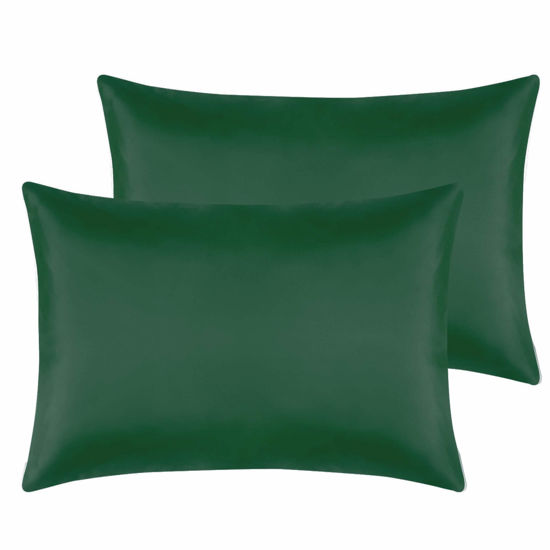 Picture of NTBAY Zippered Silk Satin Toddler Pillowcases - 2 Pack Hidden Zipper 13x18 Pillowcases - Luxury and Silky Baby Travel Pillow Covers, Dark Green