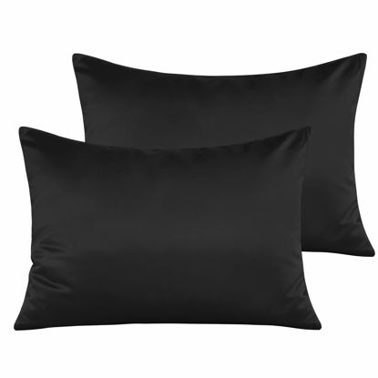 Picture of NTBAY Zippered Silk Satin Toddler Pillowcases - 2 Pack Hidden Zipper 13x18 Pillowcases - Luxury and Silky Baby Travel Pillow Covers, Black