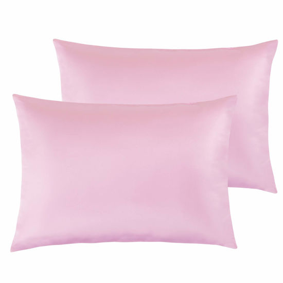 Picture of NTBAY Zippered Silk Satin Toddler Pillowcases - 2 Pack Hidden Zipper 13x18 Pillowcases - Luxury and Silky Baby Travel Pillow Covers, Light Pink
