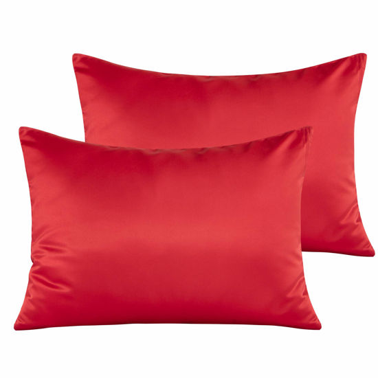 Picture of NTBAY Zippered Silk Satin Toddler Pillowcases - 2 Pack Hidden Zipper 13x18 Pillowcases - Luxury and Silky Baby Travel Pillow Covers, Red
