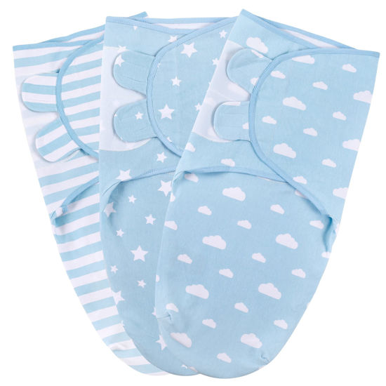 Picture of Mama Cheetah Baby Swaddle Sack, Organic Swaddle Blanket, Newborn Swaddle Sleep Sacks, Adjustable Infant Swaddle Wrap, Easy Swaddles for Boy 0-3 Month, Baby Essentials, Nursery Swaddling 3-Pack, Blue