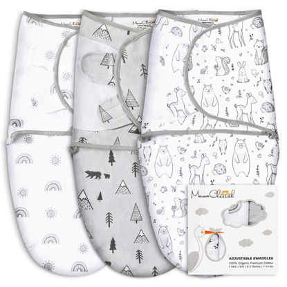 Picture of Mama Cheetah Baby Swaddle Sack 3-6 Month, Organic Cotton Swaddle Sleep Sack, Infant Swaddle Blanket Size Large, Swaddle for Large Babies, Large Swaddle Wrap, Easy Swaddles for Boy Girl, 3-Pack, Grey