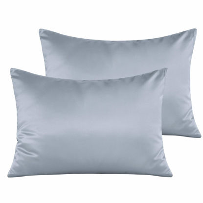 Picture of NTBAY Zippered Silk Satin Toddler Pillowcases - 2 Pack Hidden Zipper 13x18 Pillowcases - Luxury and Silky Baby Travel Pillow Covers, Silver Grey