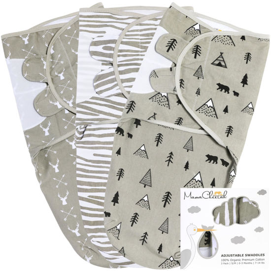 Picture of Mama Cheetah Baby Swaddle Sack, Organic Swaddle Blanket, Newborn Swaddle Sleep Sacks, Adjustable Swaddle Wrap, Easy Swaddles for Boy Girl 0-3 Month, Baby Essentials, Nursery Swaddling, 3-Pack, Grey