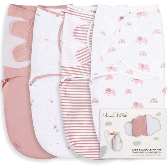 Picture of Mama Cheetah Baby Swaddle Sack, Organic Cotton Swaddle Blanket, Adjustable Swaddle Sleep Sacks, Easy Swaddles for Boy Girl 0-3 Month, Baby Essentials, 4-Pack, Dusty Rose