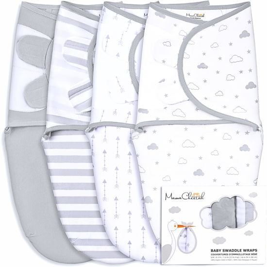 Picture of Mama Cheetah Preemie Swaddle Sack, Organic Cotton Swaddle Sleep Sacks, Preemie Swaddle Blanket Wrap, Easy Swaddles for Premature Baby Boy Girl 4-7 lbs, Newborn Essentials, 4-Pack, 4-Pack Grey