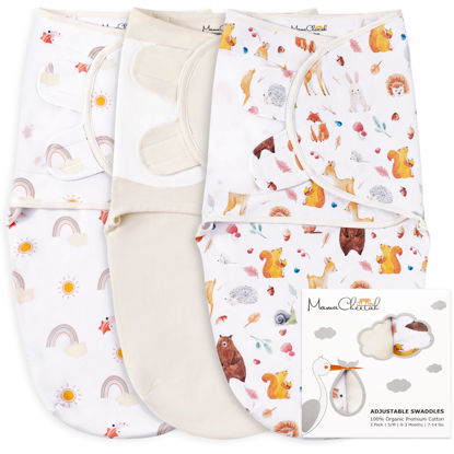 Picture of Mama Cheetah Baby Swaddle Sack, Organic Cotton Swaddle Blanket, Adjustable Swaddle Sleep Sacks, Easy Swaddles for Boy Girl 0-3 Month, Baby Essentials, 3-Pack, Sunshine & Rainbow