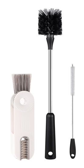 Picture of SweeBe 3 Pack Bottle Brush Set, Long Handle Water Bottle Brush Cleaner with Straw Brush and Lid Brush, Sports Bottle Scrubber, Kitchen Scrub Cleaning Brushes for Cups, Coffee Mugs, Tumblers, Thermos