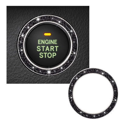 Picture of Kewucn Bling Crystal Double Rhinestone Car Engine Start Decoration Ring, Sparkling Push Start Button Sticker, Key Ignition & Knob Ring Decoration, Bling Car Interior Accessory (Black)