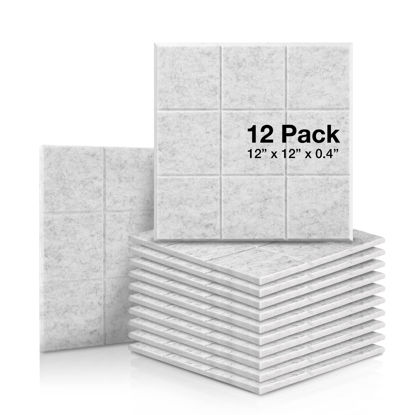 Picture of 12 X 12 X 0.4 Inches Acoustic Soundproofing Insulation Panel Bevled Edge Tiles, Acoustic Treatment Used in Home & Offices, 9 Blocks Square Design for Home and Office (12 Pack, Silver Grey)