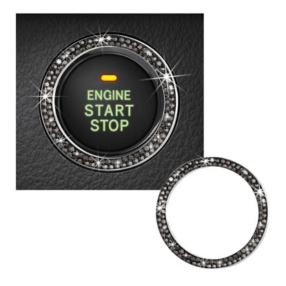 Picture of Kewucn Bling Crystal Double Rhinestone Car Engine Start Decoration Ring, Sparkling Push Start Button Sticker, Key Ignition & Knob Ring Decoration, Bling Car Interior Accessory (Bright Black)