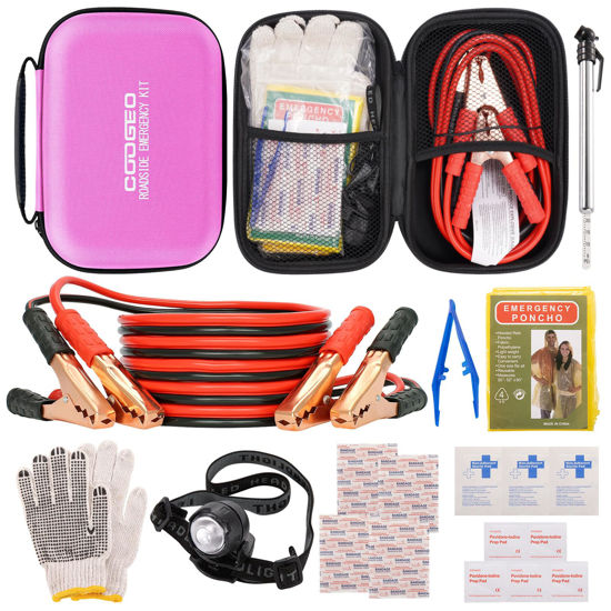Picture of Valentines Day Gifts for Him, Roadside Assistance Emergency Kit Multipurpose Bag with Battery Jumper Cable Automotive Kit for Car, Vehicle, Truck or SUV for Men or Women, Valentines Day Gifts, Pink